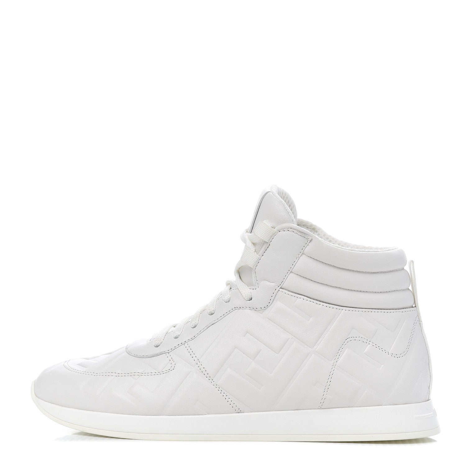 Fendi Nappa Macro FF Embossed Womens High Top Sneakers 37.5 White Ice 1 of 9