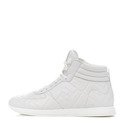 Fendi Nappa Macro FF Embossed Womens High Top Sneakers 37.5 White Ice 1 of 9
