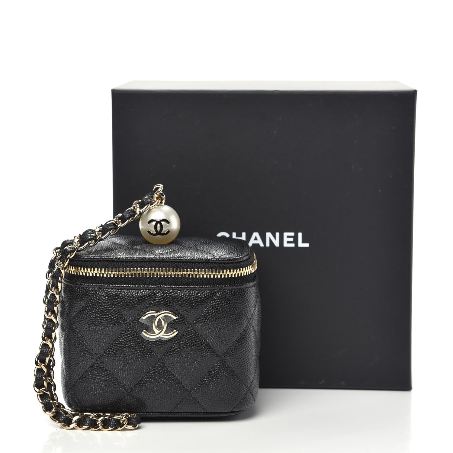 Chanel Caviar Quilted Mini Pearl On Top Vanity Case With Chain Black 10 of 10