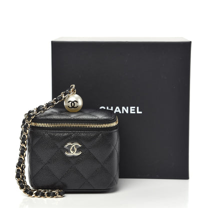 Chanel Caviar Quilted Mini Pearl On Top Vanity Case With Chain Black 10 of 10