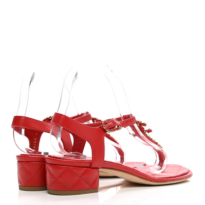 Chanel Lambskin Chain CC Logo Thong Sandals 37 Red 4 of 8