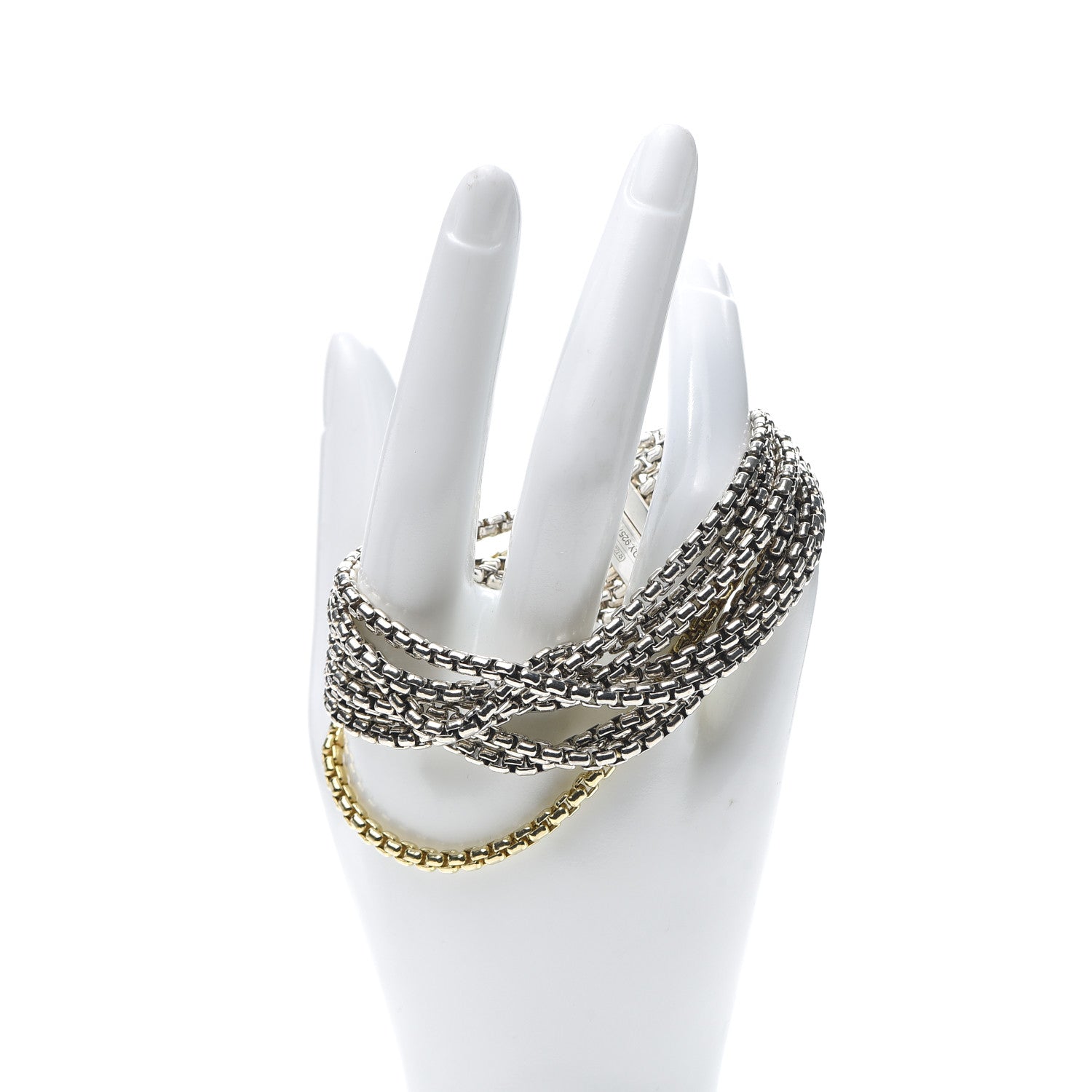 David Yurman Sterling Silver 18K Yellow Gold Eight-Row Box Chain Bracelet 2 of 4