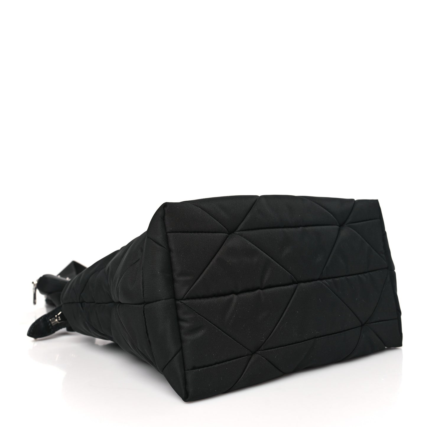 Re-Nylon Nappa Triangle Quilted Padded Double Handled Zip Pocket Tote Black