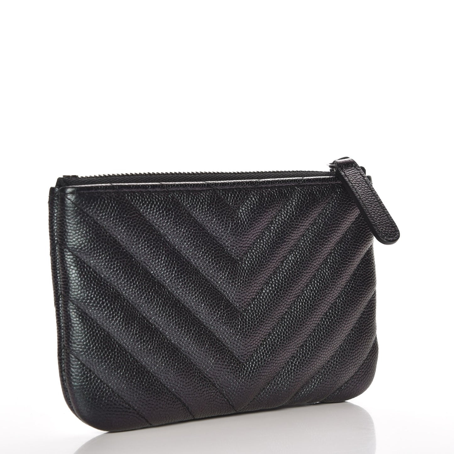 Metallic Caviar Chevron Quilted Small Cosmetic Case Black