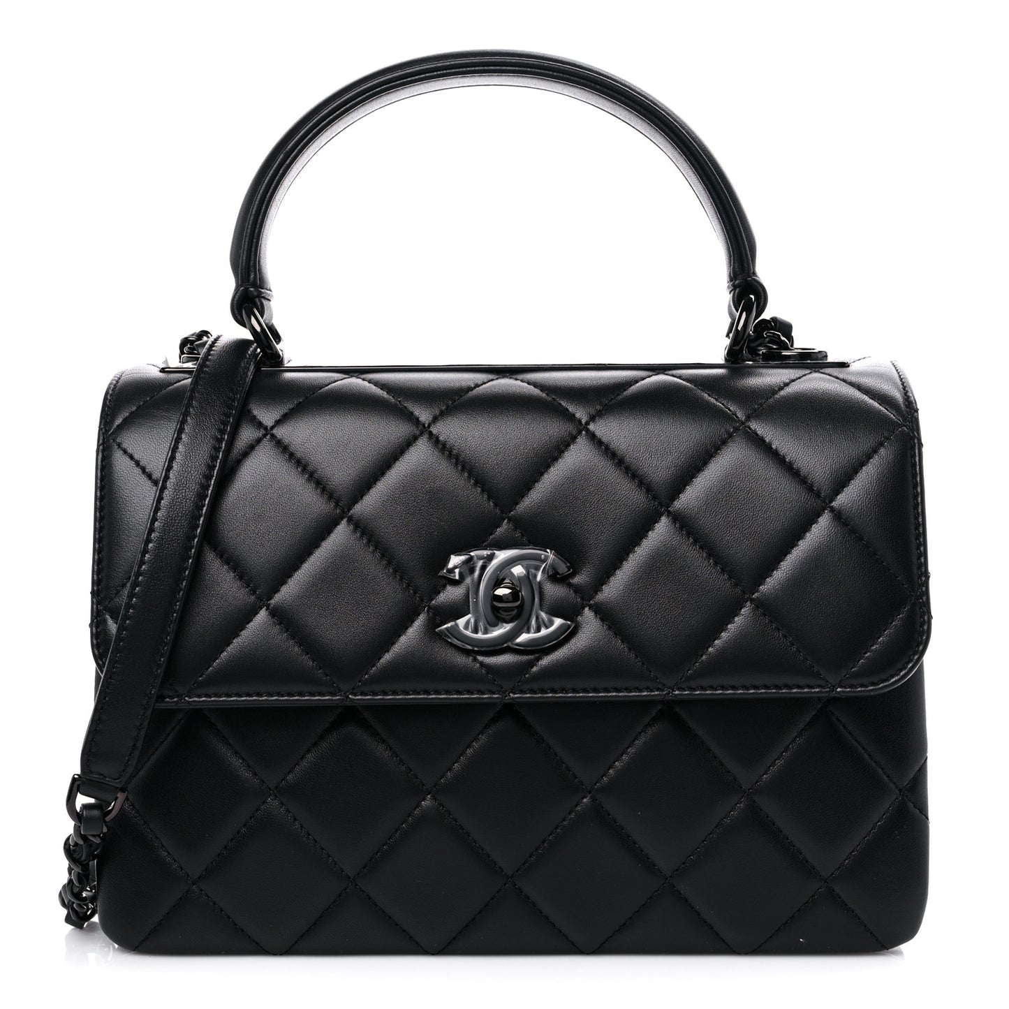 Lambskin Quilted Small Trendy CC Dual Handle Flap Bag So Black
