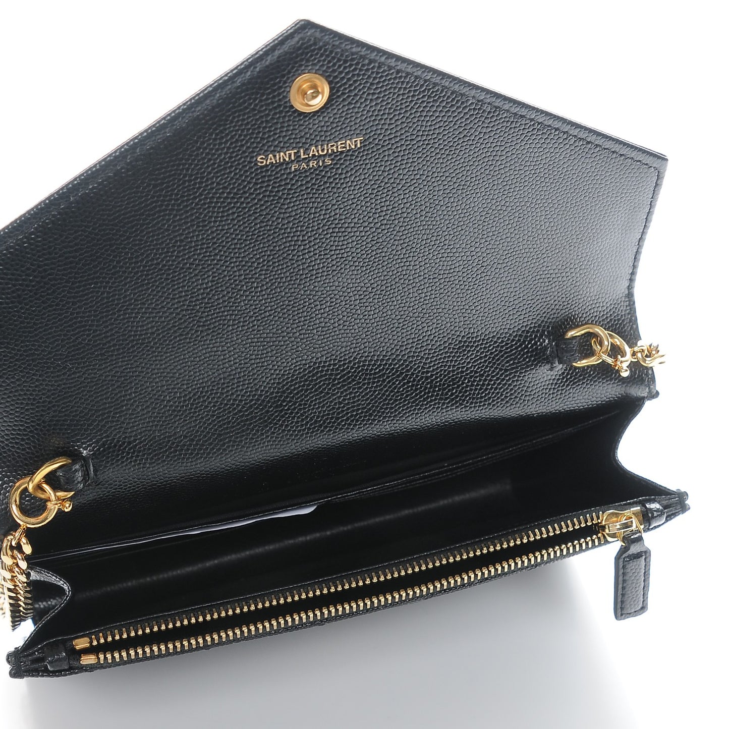 Grain De Poudre Matelasse Chevron Monogram Envelope Chain Wallet Black