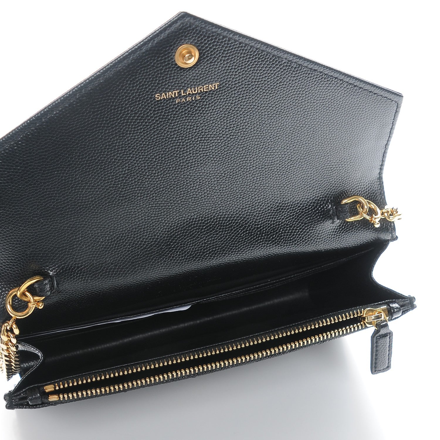 Saint Laurent Grain De Poudre Matelasse Chevron Monogram Envelope Chain Wallet Black 5 of 8