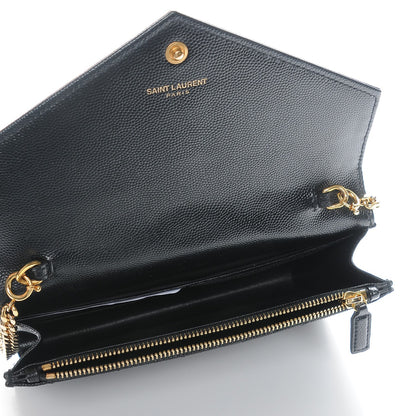 Saint Laurent Grain De Poudre Matelasse Chevron Monogram Envelope Chain Wallet Black 5 of 8