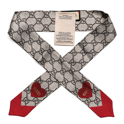 Gucci Silk Twill GG Monogram Guccilovvy Neck Bow Scarf Beige Red 1 of 4