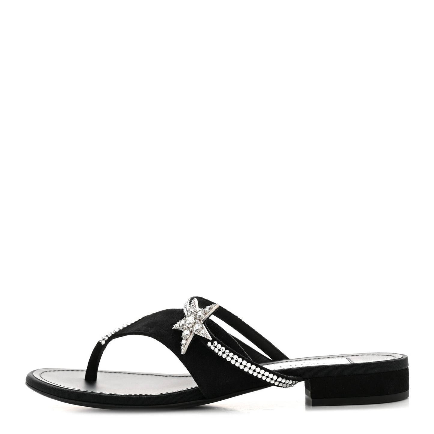 Suede Calfskin Strass Star Sandals 37 Black