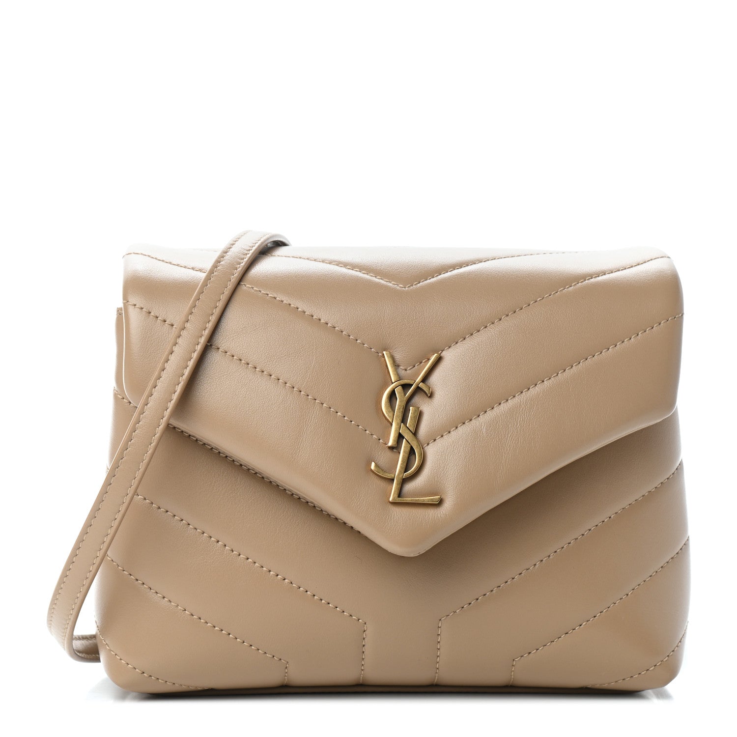 Saint Laurent Calfskin Y Quilted Monogram Toy Loulou Crossbody Bag Latte 1 of 9