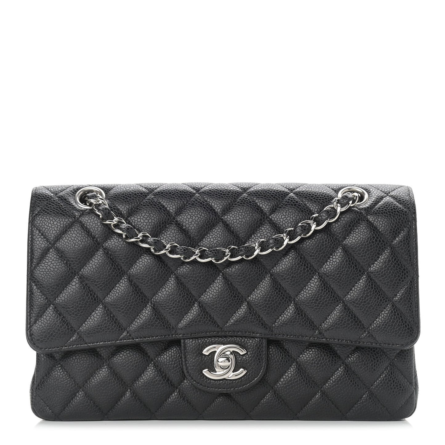 Caviar Quilted Medium Double Flap Black