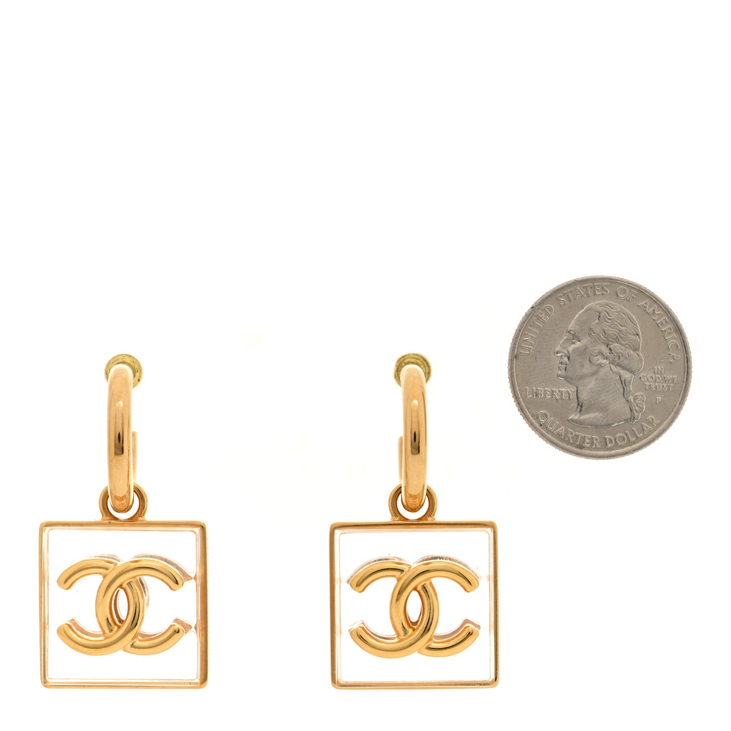 Metal Resin CC Square Drop Earrings Gold Transparent