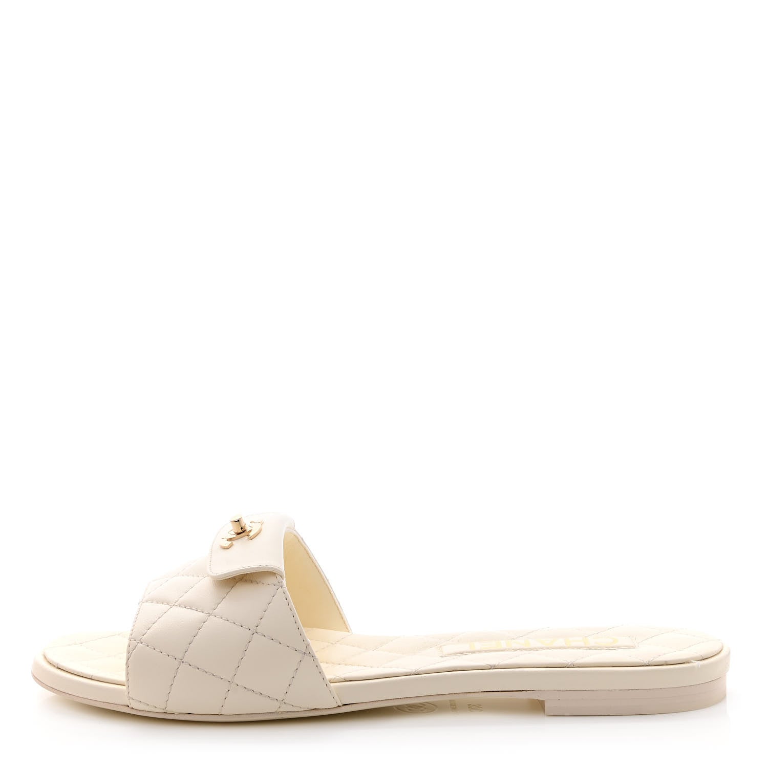 Chanel Lambskin Quilted CC Turnlock Sandals 37 Ivory 1 of 9