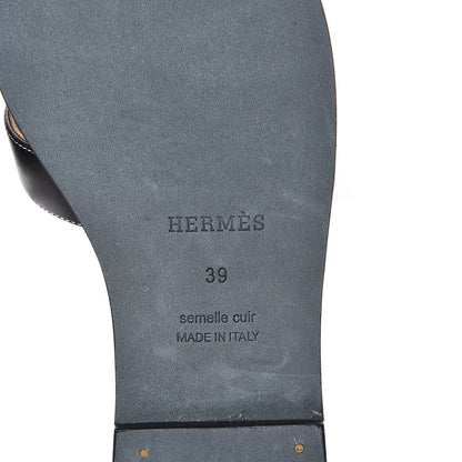 Hermes Box Calfskin Oran Sandals 39 Black 6 of 10