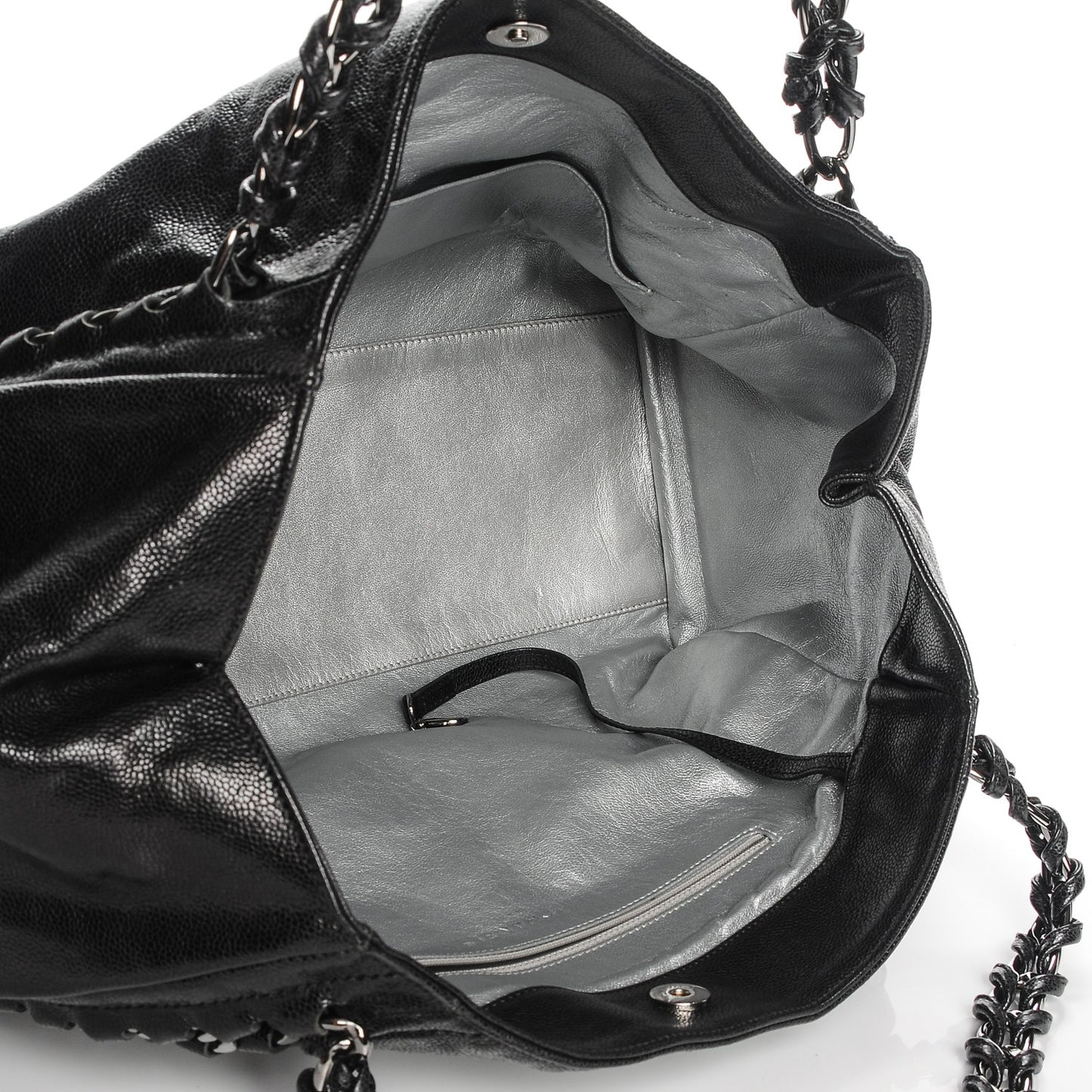 Glazed Caviar East West Modern Chain Tote Black