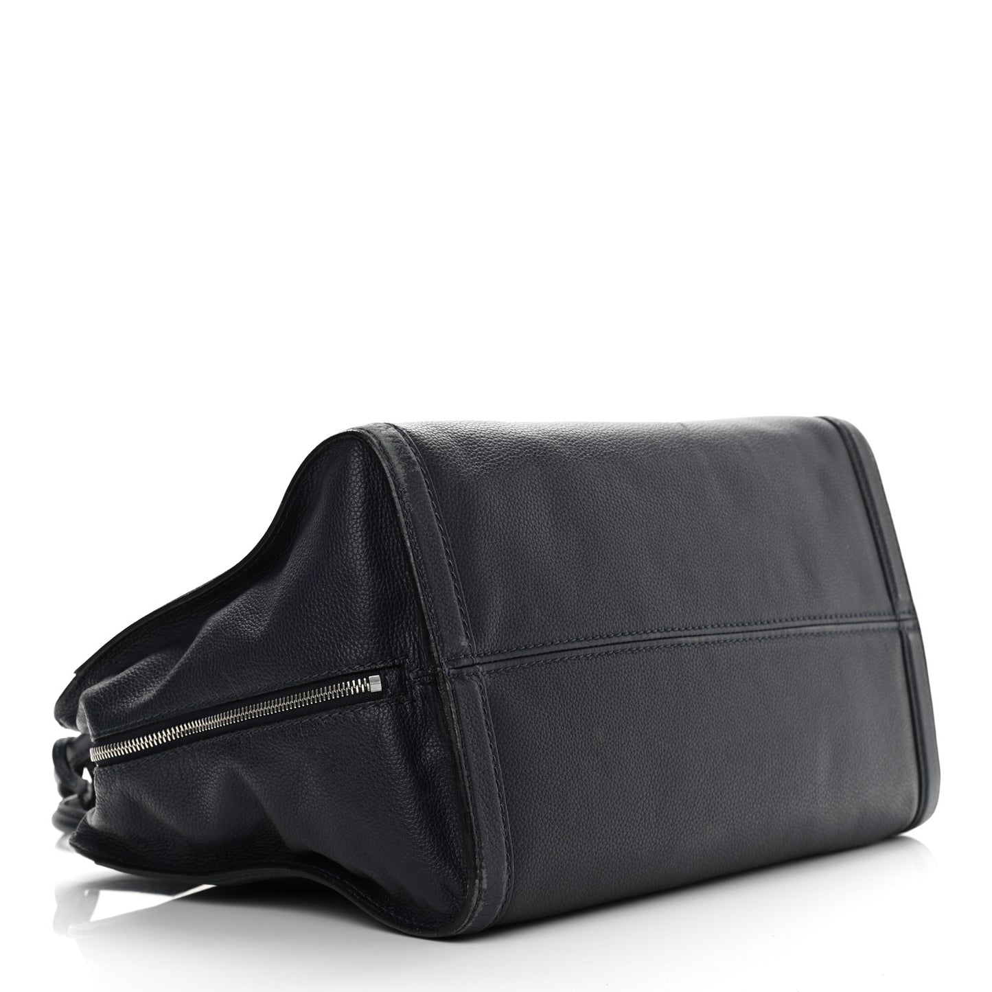 Pebbled Calfskin Large Skull Padlock Zip Around Tote Navy