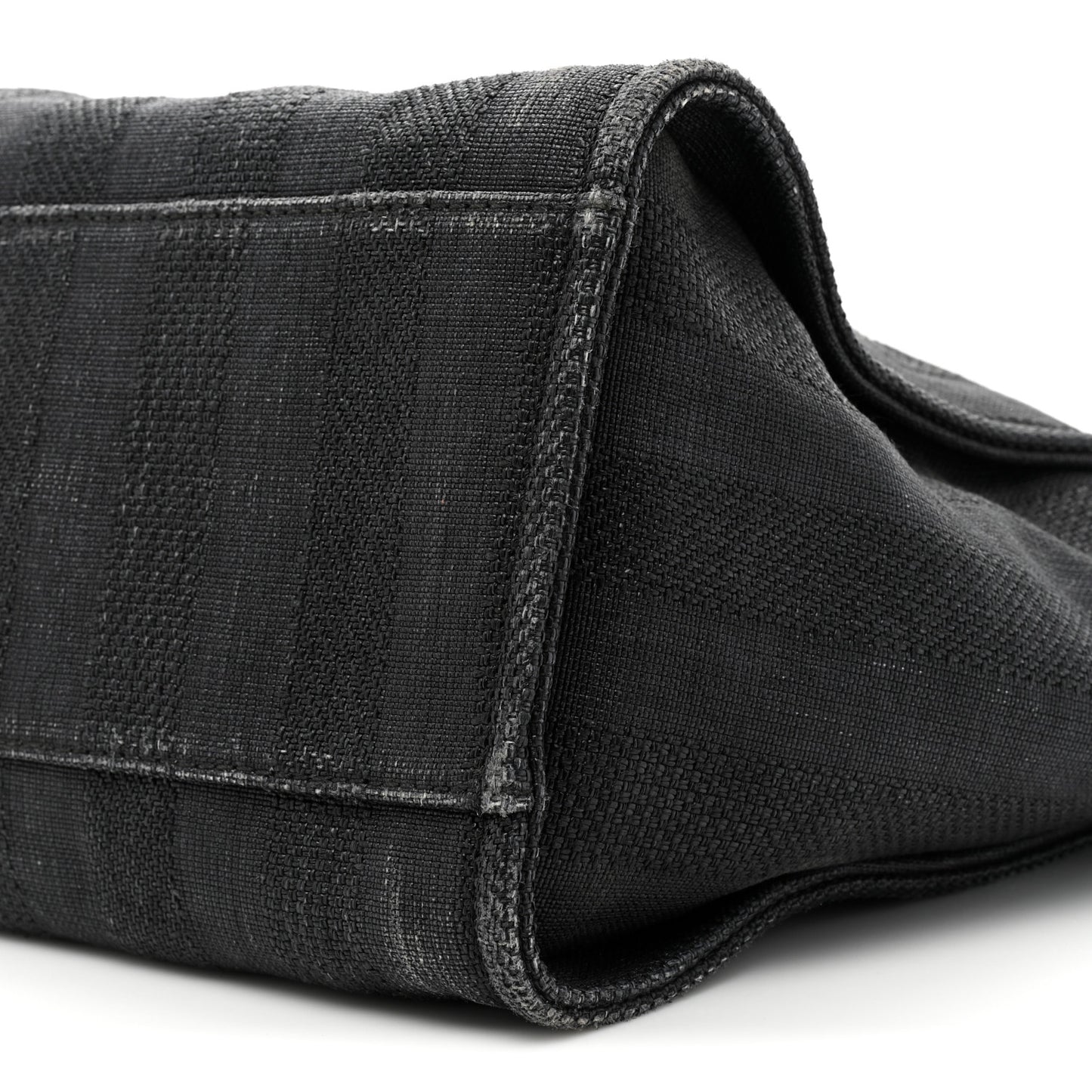 Mixed Fibers Calfskin Striped Medium Deauville Tote Black