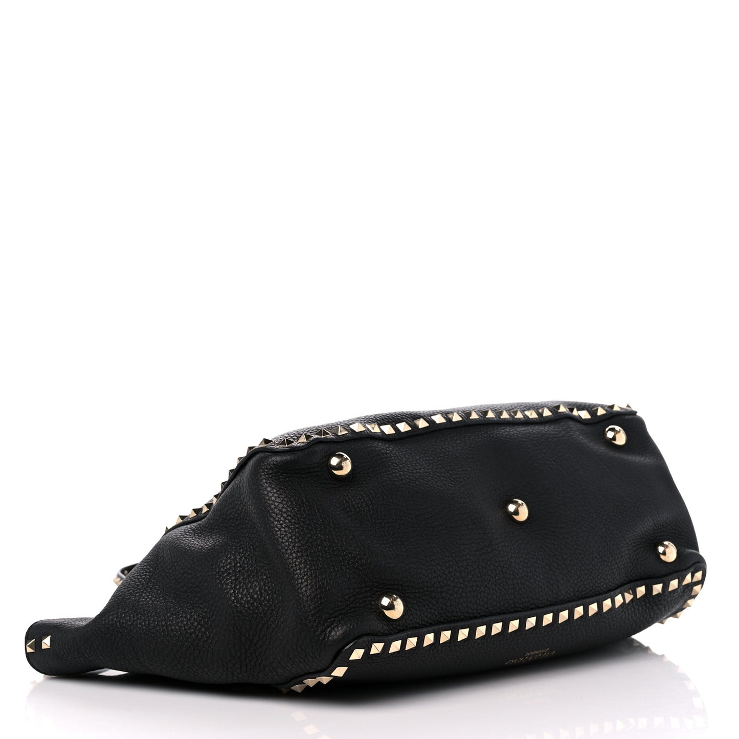 Pebbled Calfskin Medium Rockstud Tote Black