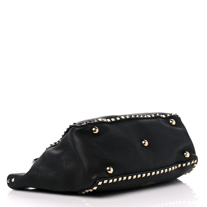 Valentino Garavani Pebbled Calfskin Medium Rockstud Tote Black 4 of 9