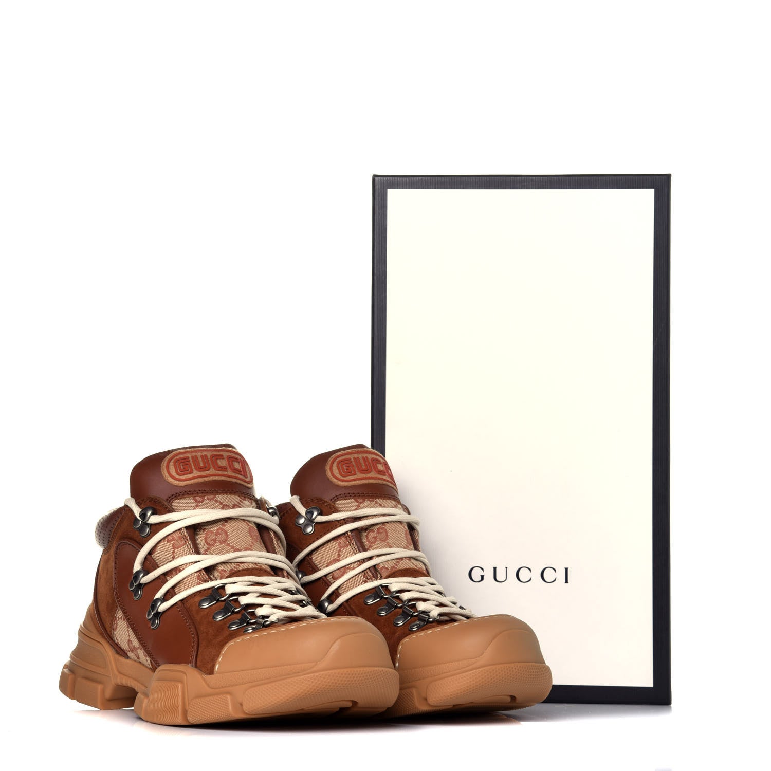 Gucci X SEGA Suede Calfskin GG Monogram Mens Flashtrek Sneakers 9 New Cuir Beige Ruggine 9 of 9