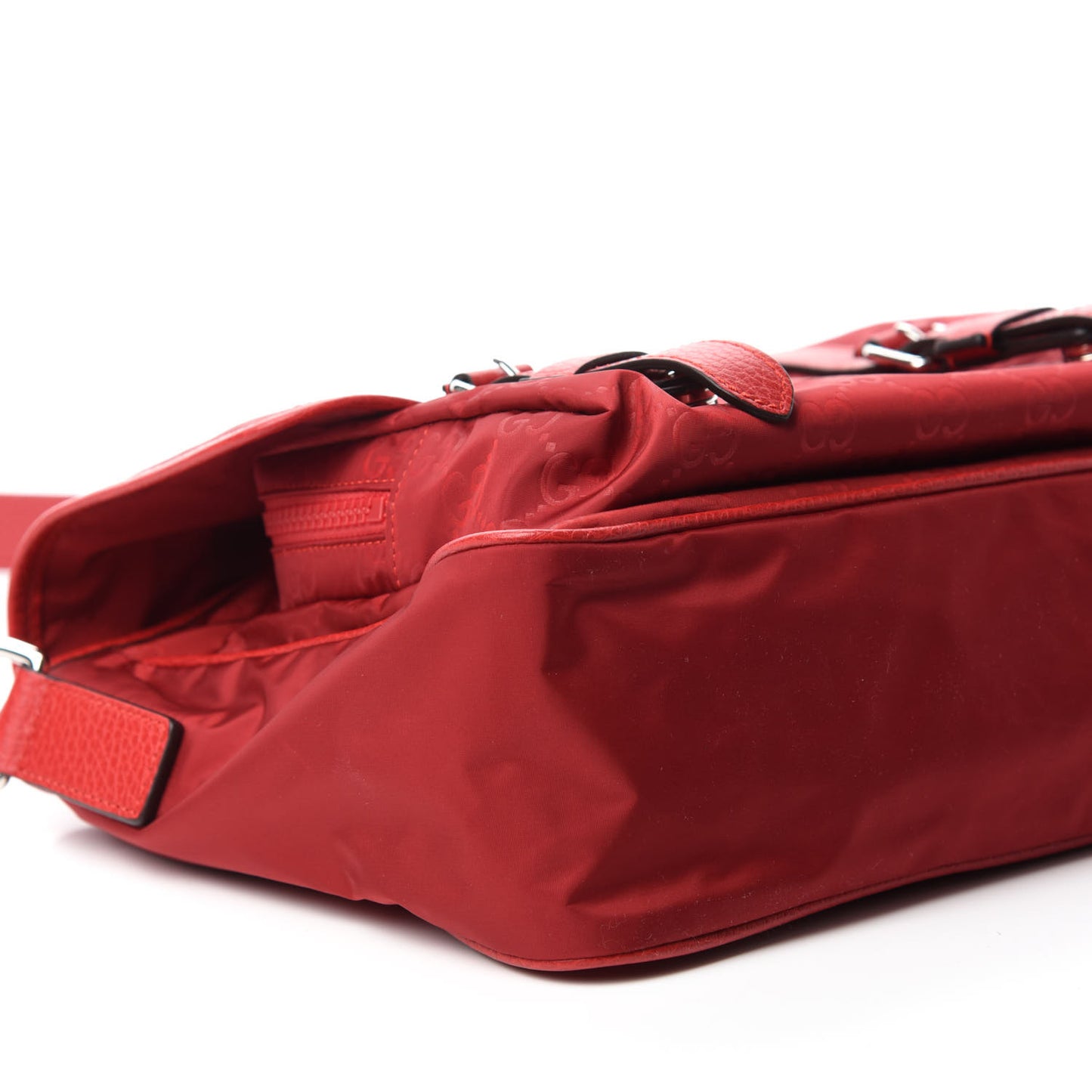 Nylon Monogram Double Buckle Flap Messenger Bag Vibrant Red
