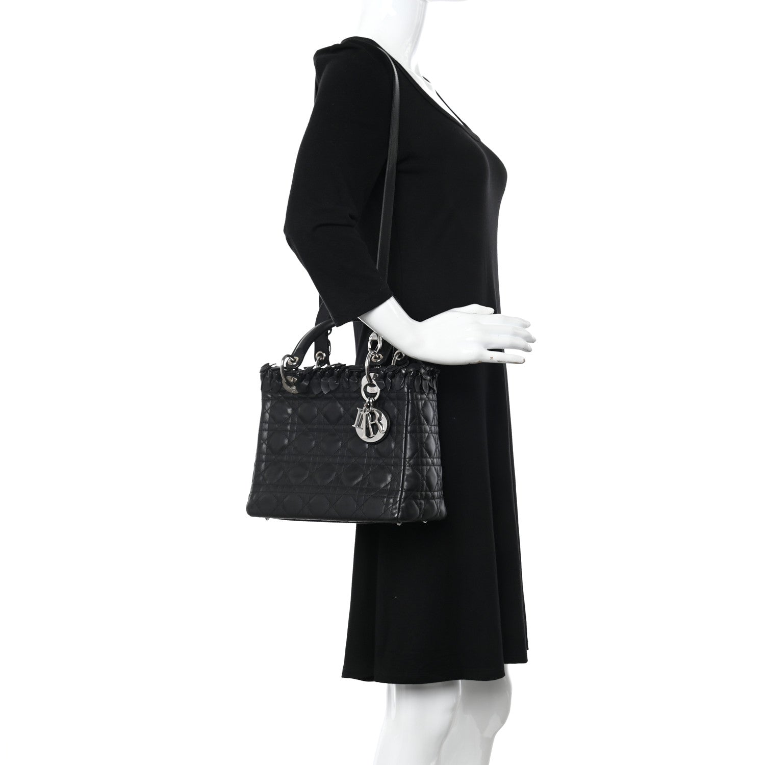 Christian Dior Lambskin Cannage Medium Lady Dior Black 2 of 10