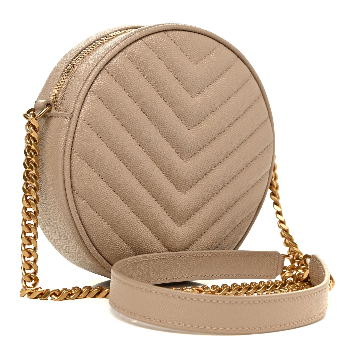 Grain De Poudre Matelasse Chevron Quilted Round Vinyle Camera Bag Dark Beige