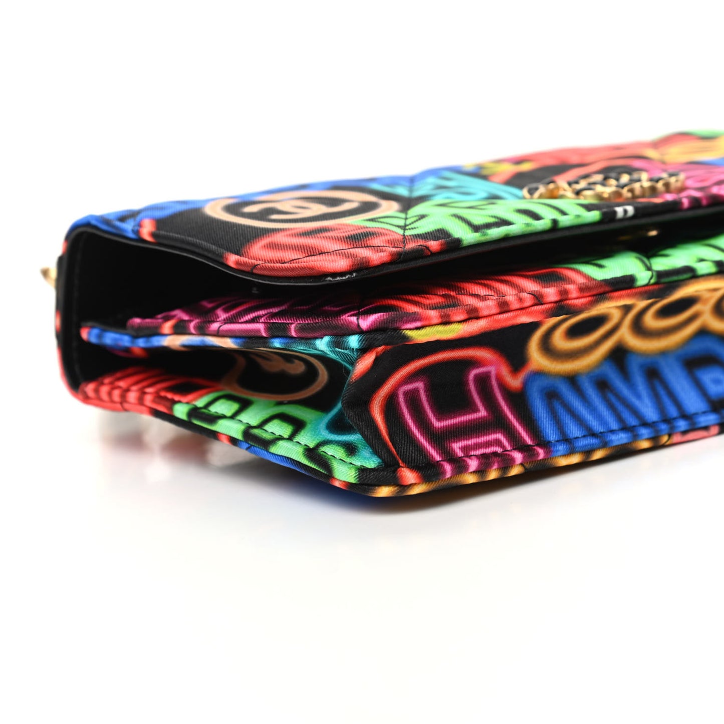 Fabric Printed Chanel 19 Wallet On Chain WOC Black Multicolor