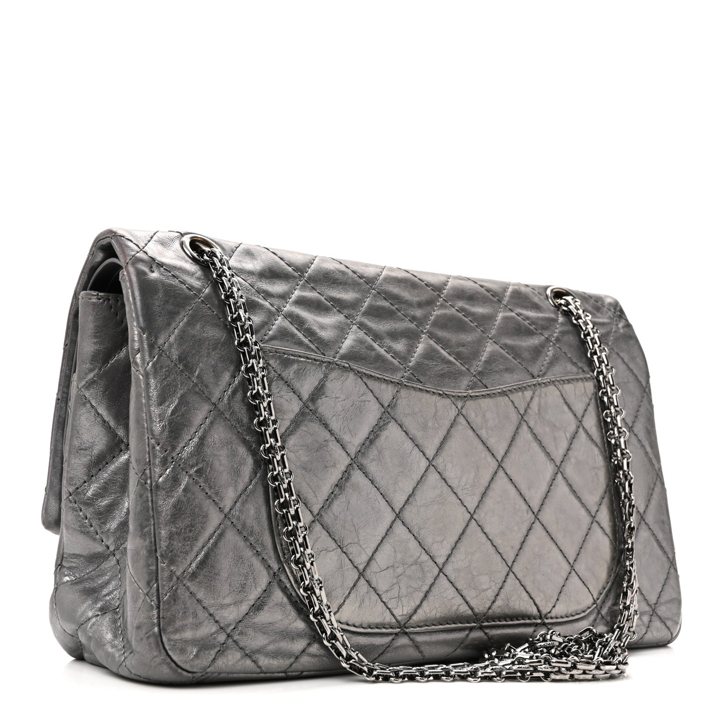 Metallic Aged Calfskin Quilted 2.55 Reissue 227 Flap Dark Silver