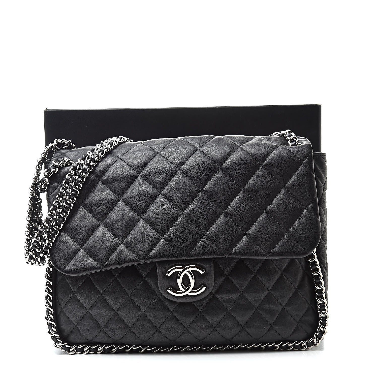 Chanel Washed Lambskin Quilted Maxi Chain Around Flap Black 11 of 11