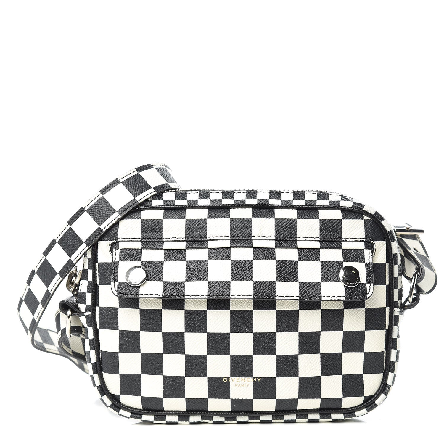Givenchy Grained Calfskin Checkered Print Messenger Black White 1 of 16