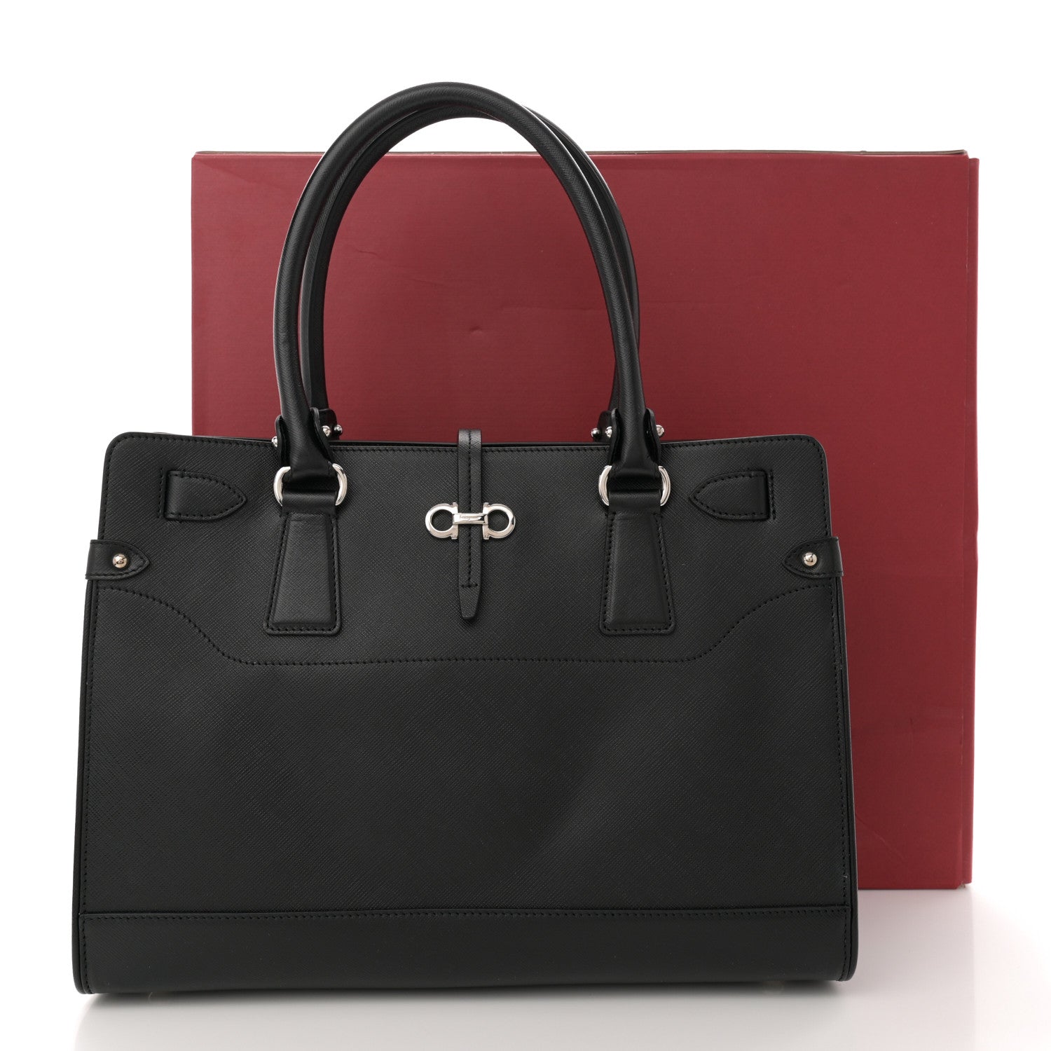 Salvatore Ferragamo Printed Calfskin Briana Tote Black 10 of 10