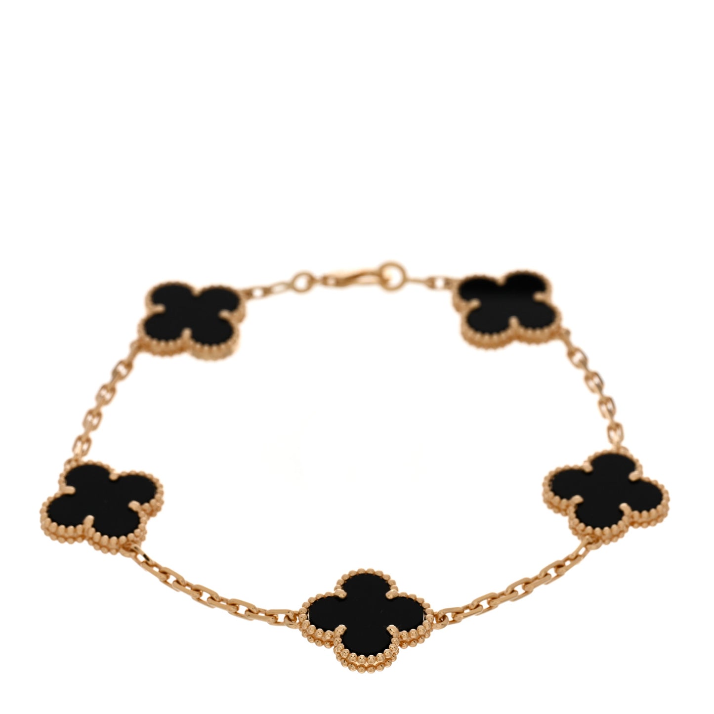 18K Yellow Gold Black Onyx 5 Motifs Vintage Alhambra Bracelet