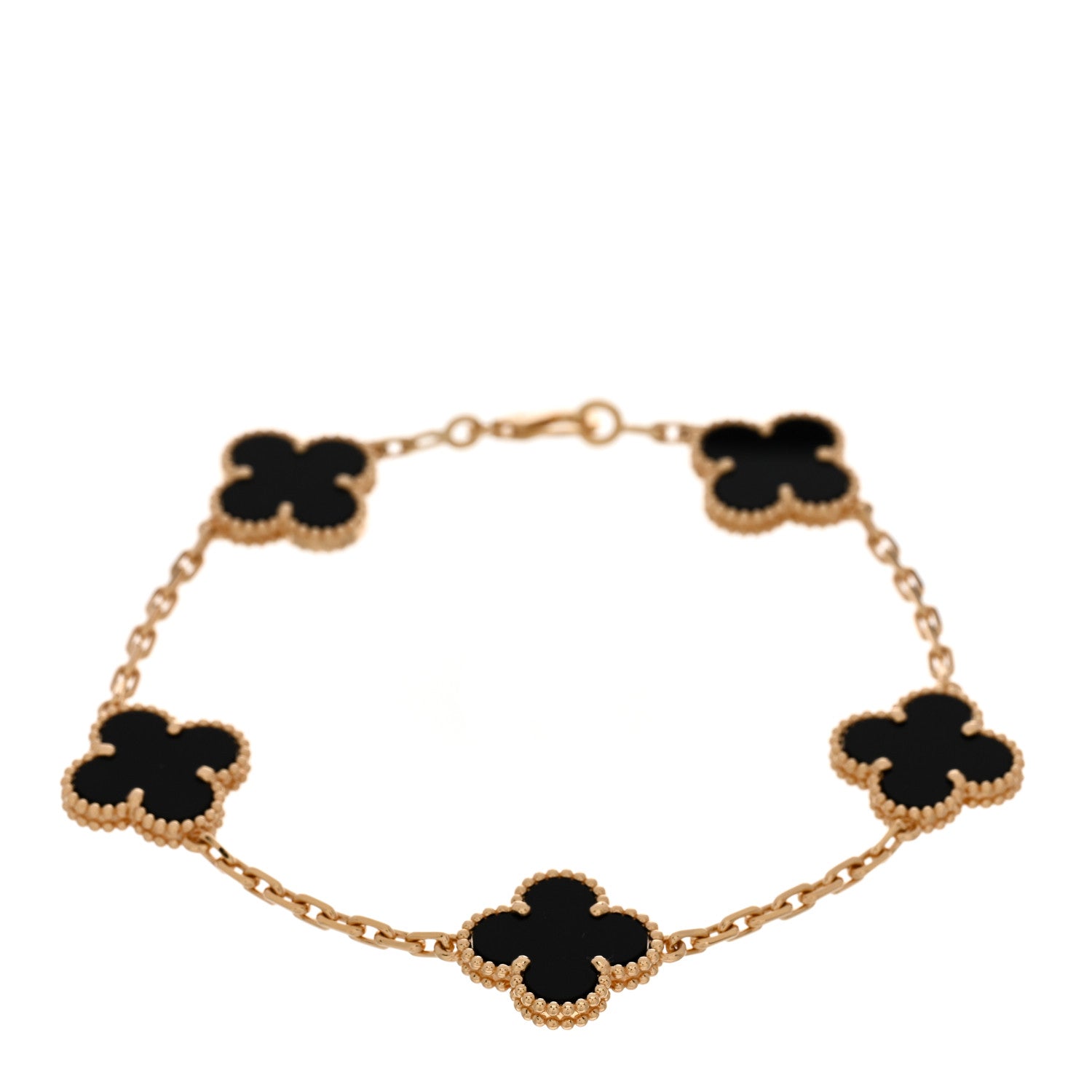 Van Cleef & Arpels 18K Yellow Gold Black Onyx 5 Motifs Vintage Alhambra Bracelet 1 of 5