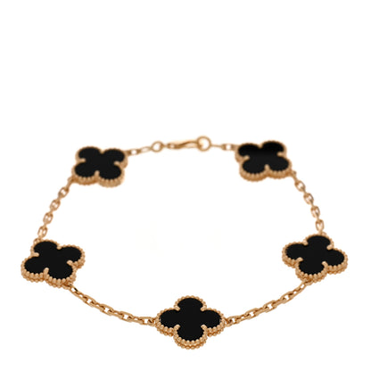 Van Cleef & Arpels 18K Yellow Gold Black Onyx 5 Motifs Vintage Alhambra Bracelet 1 of 5
