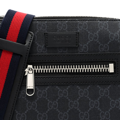 Gucci GG Supreme Monogram Web Small Flat Messenger Bag Black Grey 8 of 10