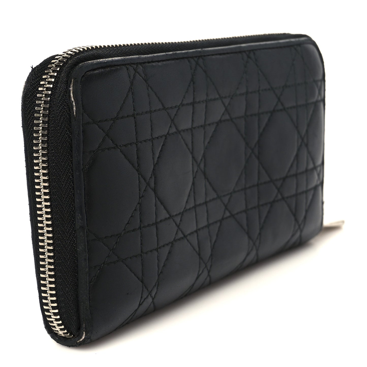 Lambskin Cannage Lady Dior Zip Wallet Black