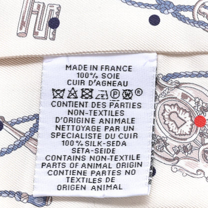 Hermes Silk Calfskin Les Cles A Pois Fringed Twilly Creme Gris Perle Multicolor 3 of 3