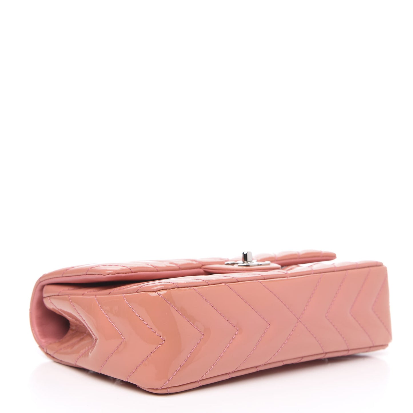 Patent Chevron Quilted Medium Single Flap Pink
