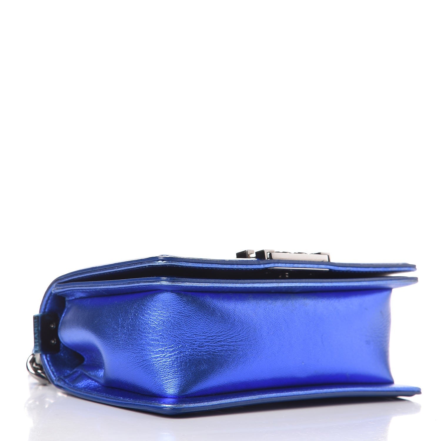 Chanel Metallic Patent Calfskin Quilted Small Boy Flap Blue 16 of 25
