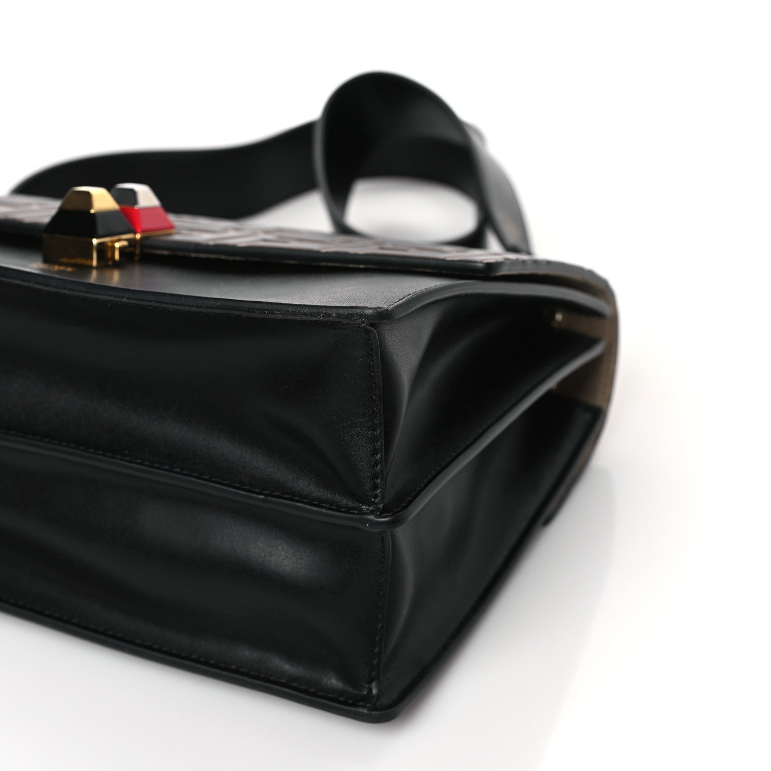 Fendi Vitello Liberty Bi-Color FF 1974 Embossed Kan I Shoulder Bag Black Maya 9 of 9