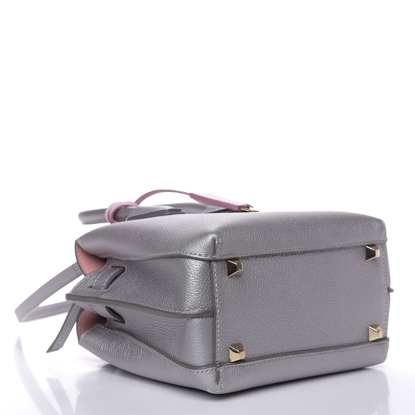 Metallic Grained Calfskin Mini Milla Tote Spike Silver