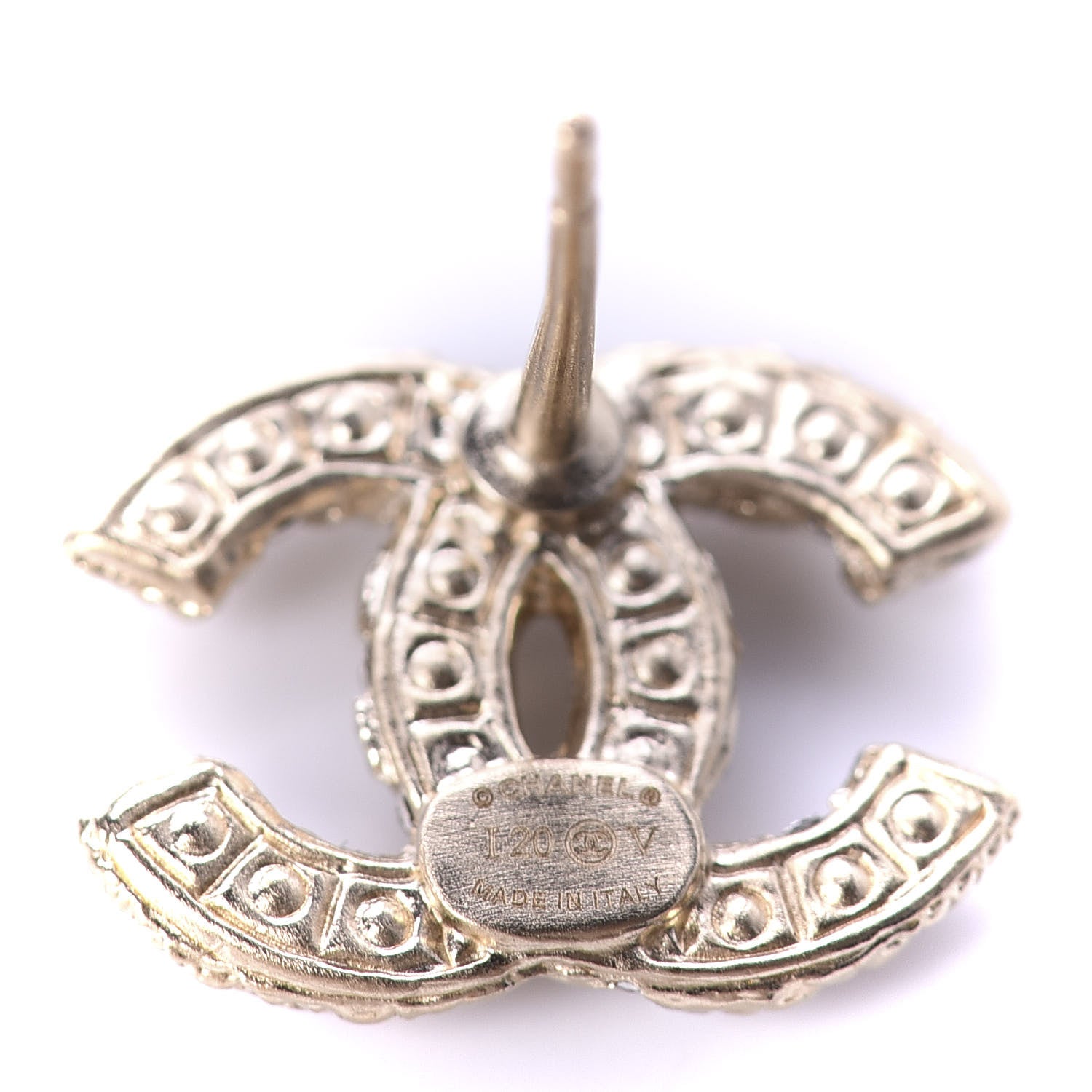 Chanel Metal Graduated Pearl Crystal CC Earrings Light Gold 4 of 5