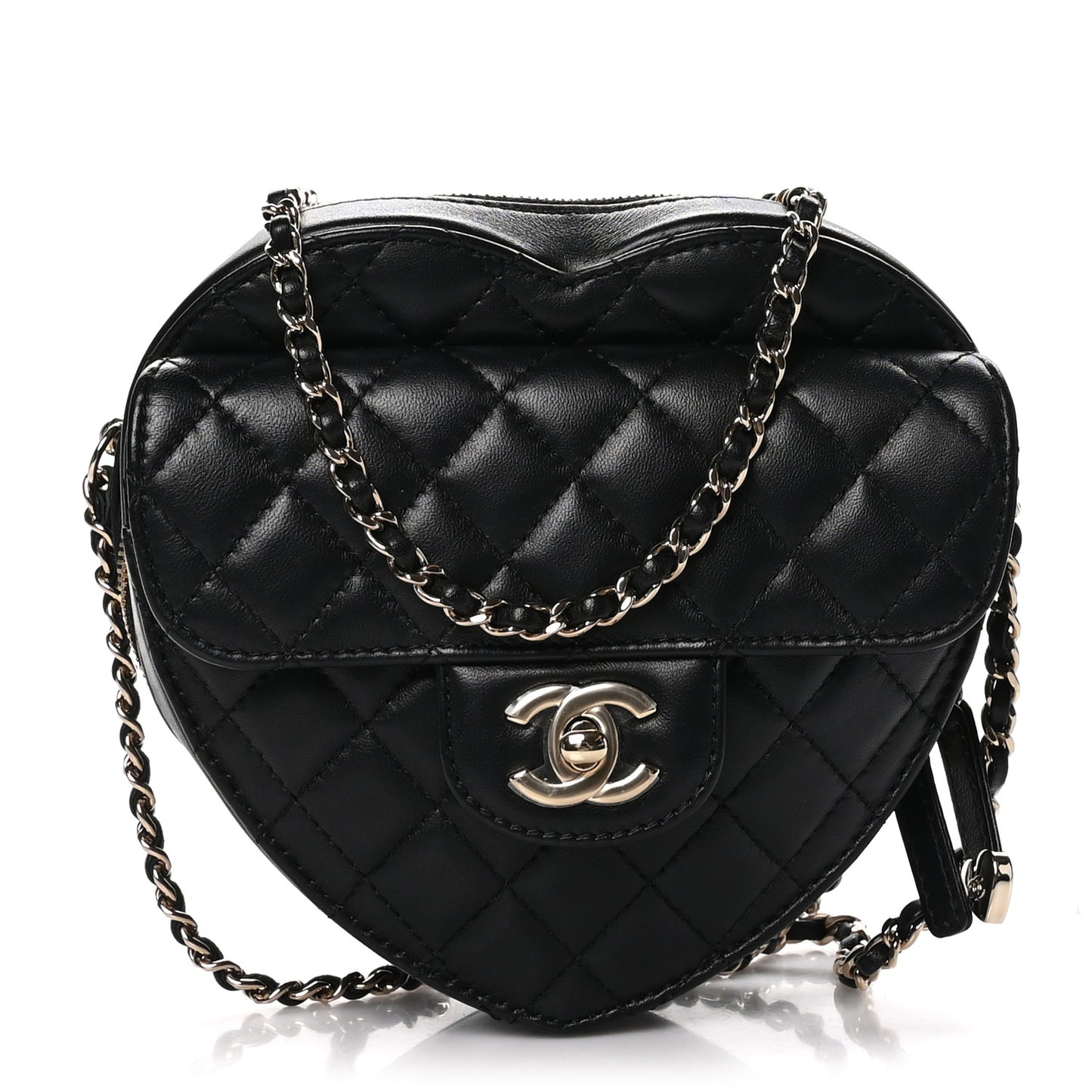 Lambskin Quilted CC In Love Heart Bag Black