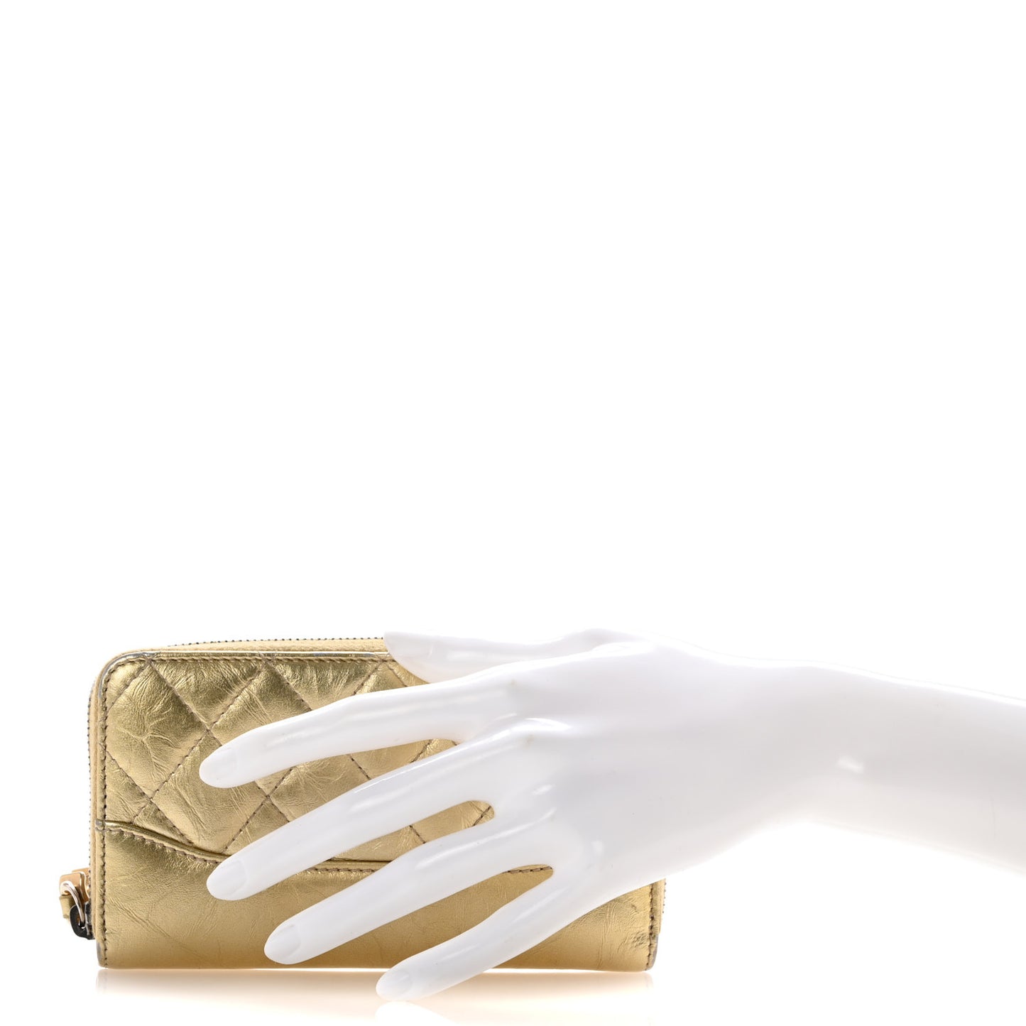 Metallic Aged Calfskin Quilted Small Gabrielle Zip Around Wallet Gold