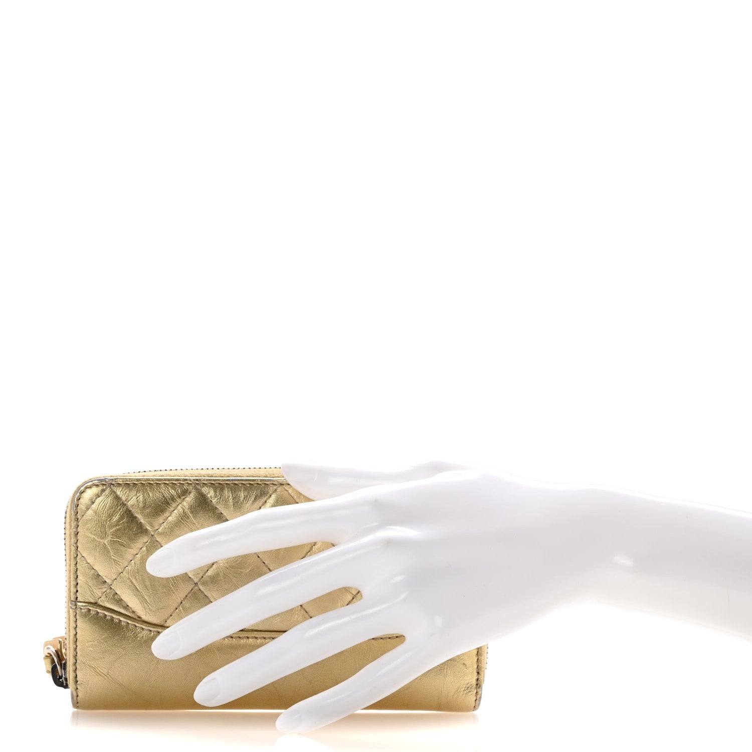Chanel Metallic Aged Calfskin Quilted Small Gabrielle Zip Around Wallet Gold 2 of 13