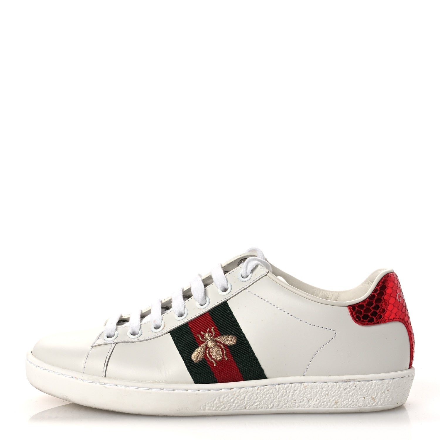 Gucci Calfskin Ayers Bee Embroidered Womens Ace Sneakers 35 White Green 1 of 12