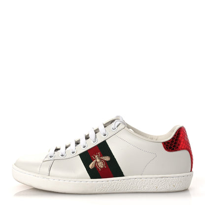 Gucci Calfskin Ayers Bee Embroidered Womens Ace Sneakers 35 White Green 1 of 12