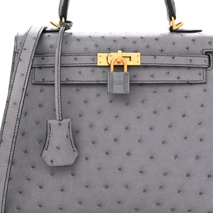 Hermes Ostrich Horseshoe Kelly Sellier 25 Gris Agate Bleu Electrique 8 of 11